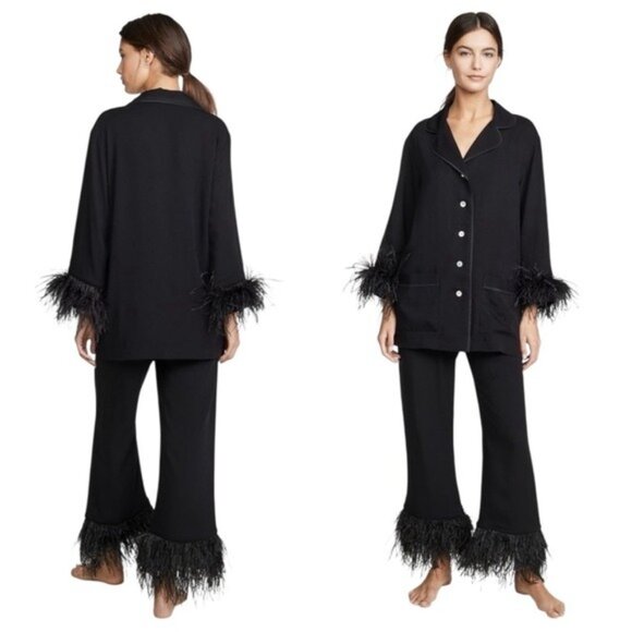 NWT Sleeper Party Pajama 2 pc. Set With Detachable Feathers Black Size M - Picture 2 of 16